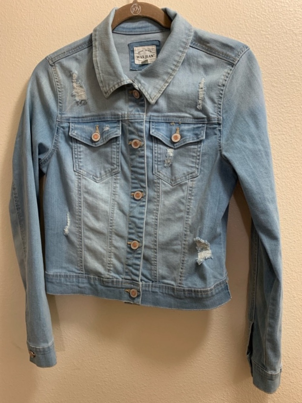 WAX JEAN Distressed Jean Jacket Women’s Size Small Festival Party Cowgirl    V
